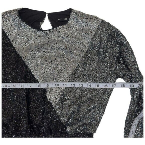 Express Women XS Colorblock Long Sleeves Black Silver Sequin PartyCocktail Dress - Picture 4 of 11